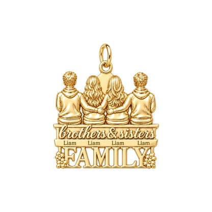 Siblings Sitting Together Charm Bracelet – Personalized Mom Gift – 18K gold plated 3 cm charm, front view