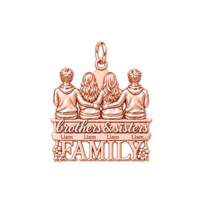 Siblings Sitting Together Charm Bracelet – Personalized Mom Gift – rose gold 3 cm charm, front view