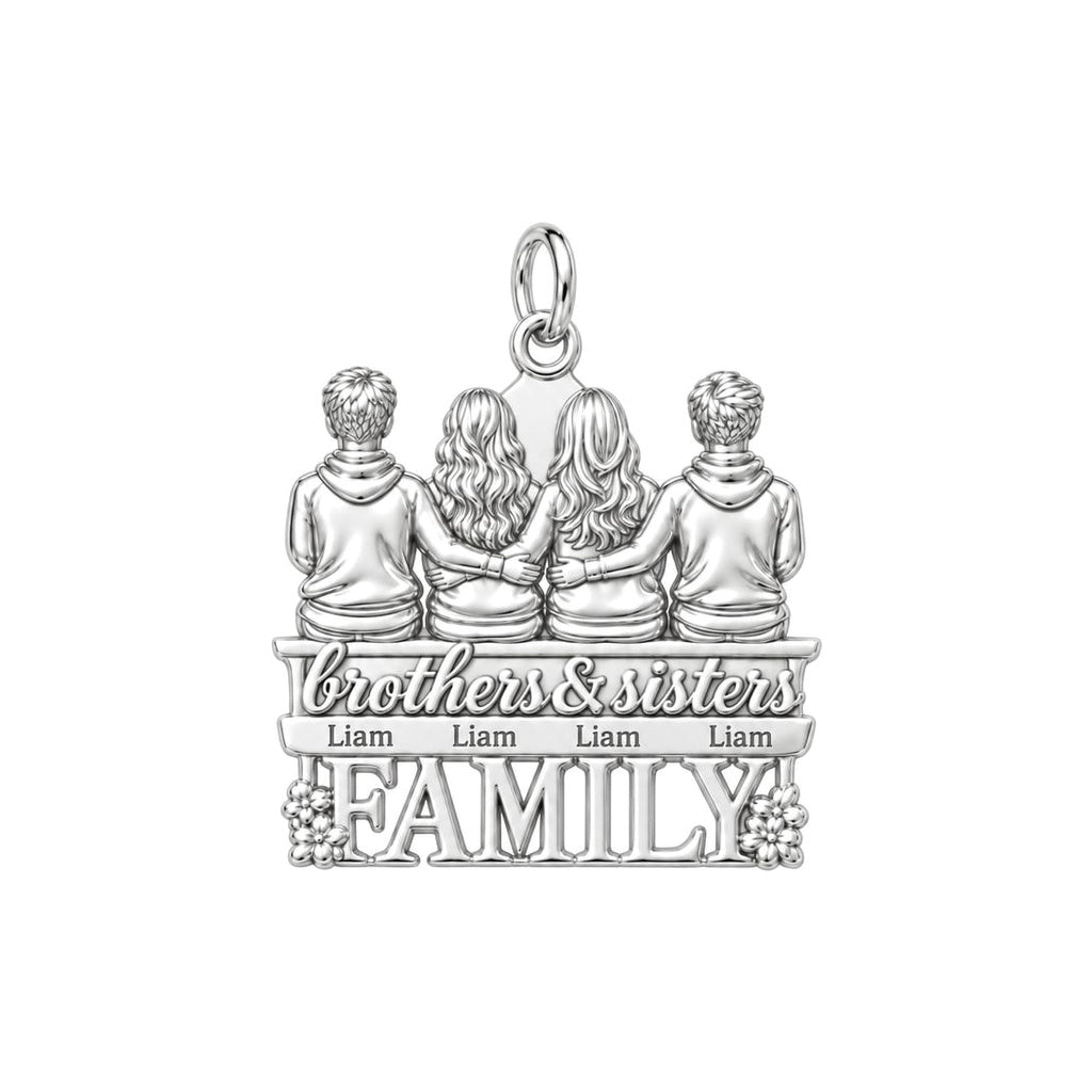 Siblings Sitting Together Charm Bracelet – Personalized Mom Gift – silver plated 3 cm charm, front view