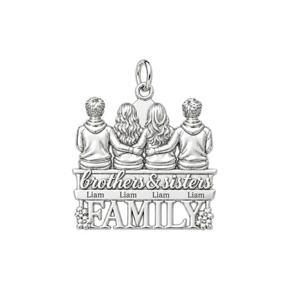 Siblings Sitting Together Charm Bracelet – Personalized Mom Gift – silver plated 3 cm charm, front view