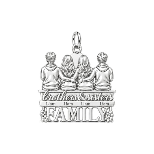 Siblings Sitting Together Charm Bracelet – Personalized Mom Gift – silver plated 2 cm charm, front view