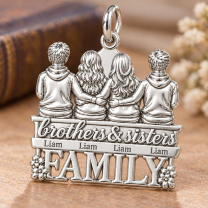 Siblings Sitting Together Charm Bracelet – Personalized Mom Gift – macro detail of the charm
