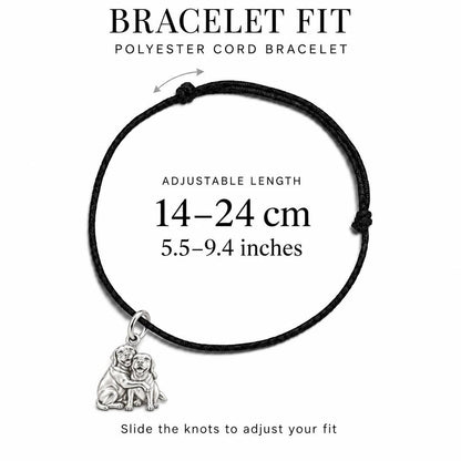 Side by Side Best Friends Charm Bracelet – Personalized Dog Mom Gift – adjustable black cord bracelet, 14–24 cm