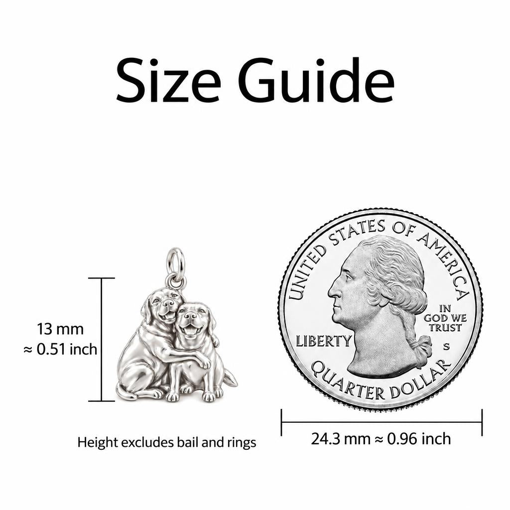 Side by Side Best Friends Charm Bracelet – Personalized Dog Mom Gift – size guide, 13 mm charm next to a quarter