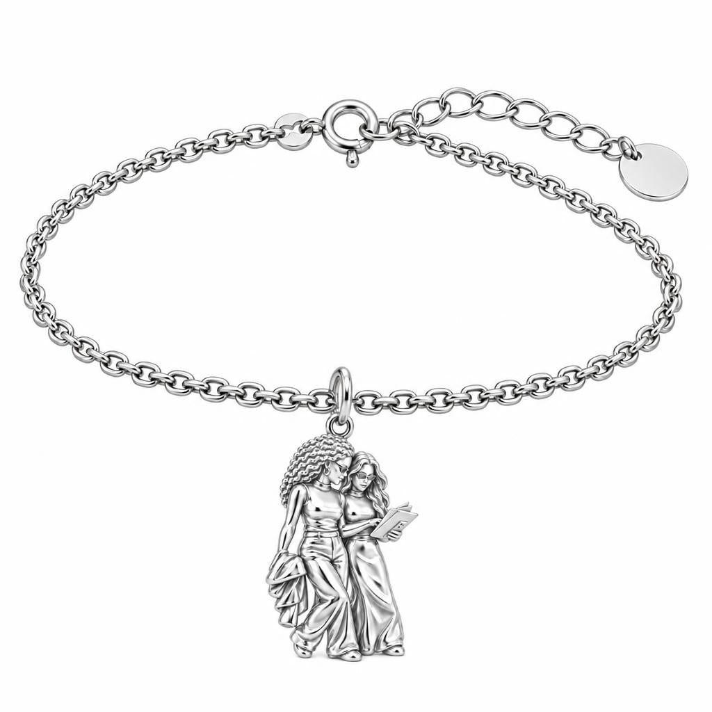 Side by Side Best Friends Charm Bracelet Set – silver, front view