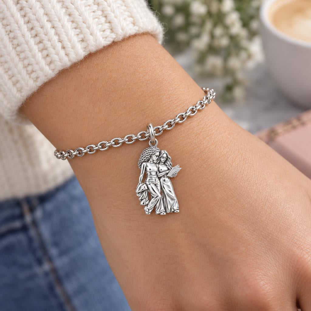 Side by Side Best Friends Charm Bracelet Set – worn / in use