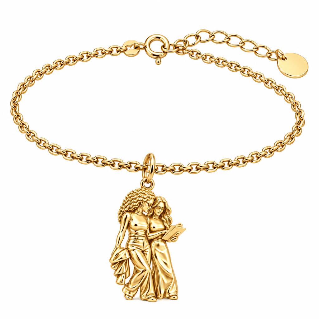 Side by Side Best Friends Charm Bracelet Set – 18K gold, front view