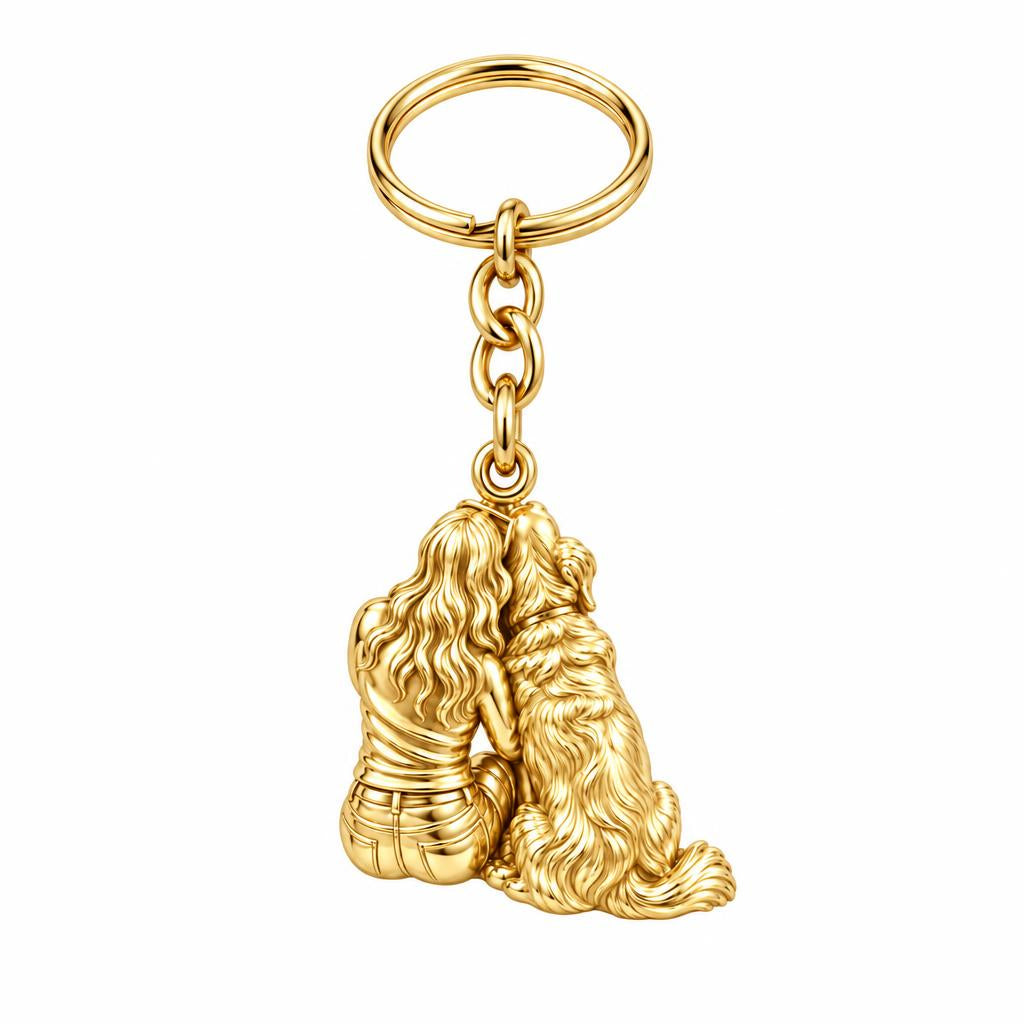 Side by Side Charm Keychain – 18K gold, front view