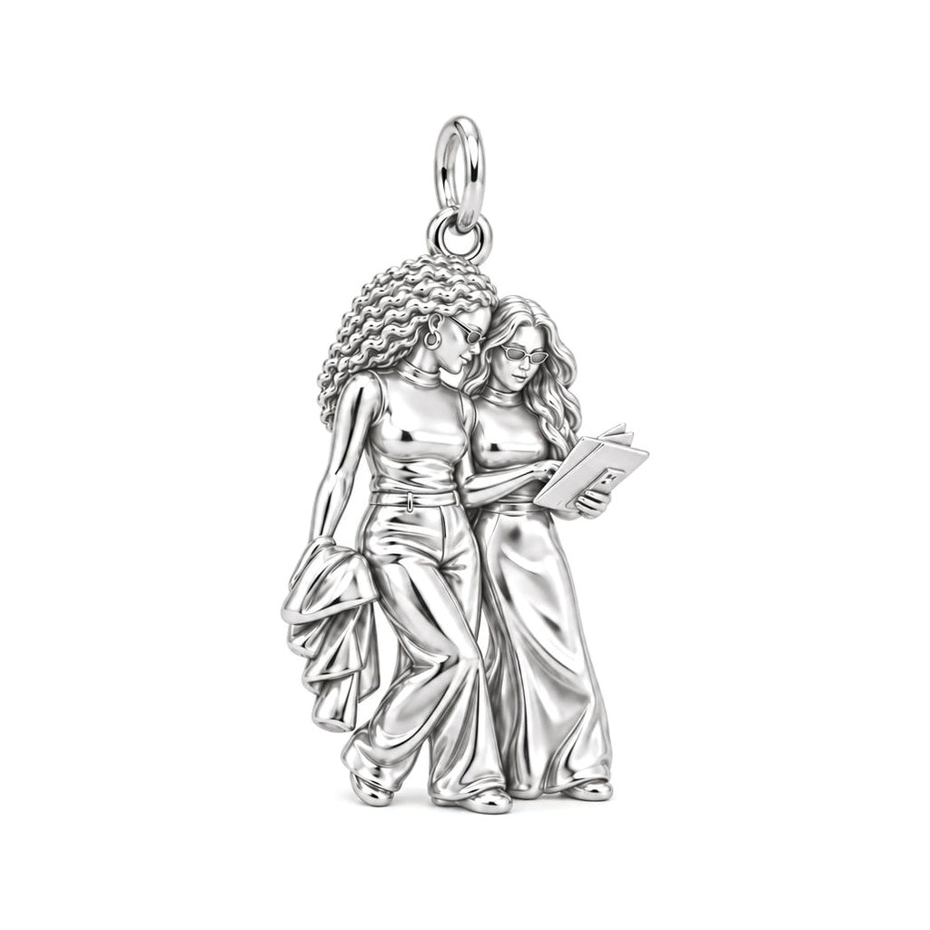 Side by Side Close Colleagues Charm Bracelet– Personalized Bestie Gift – silver charm, front view