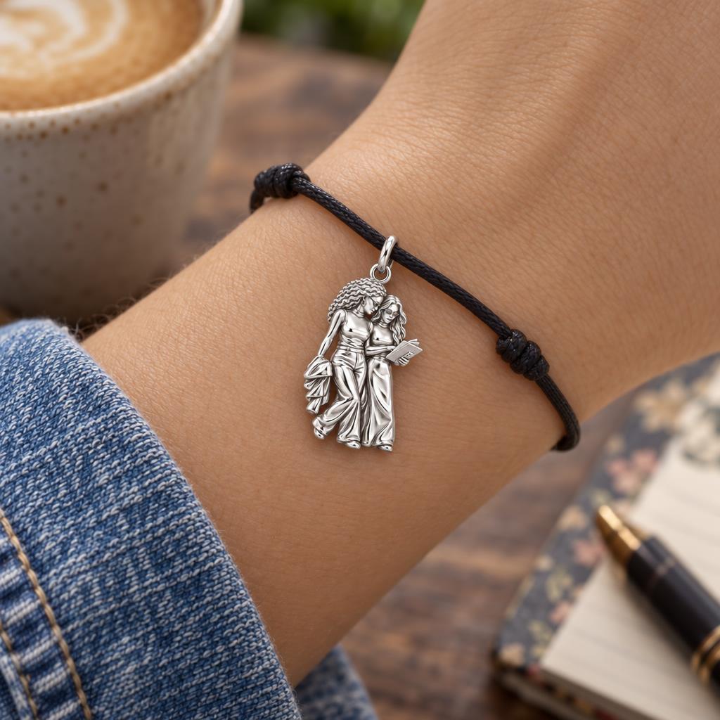 Side by Side Close Colleagues Charm Bracelet– Personalized Bestie Gift – worn on the wrist on a black cord bracelet