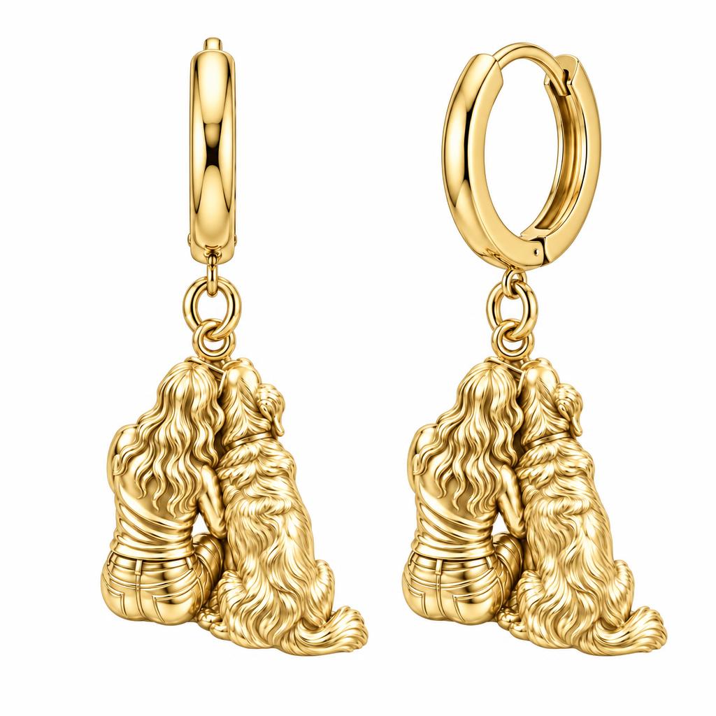 Side by Side Huggie Charm Earrings – 18K gold, front view