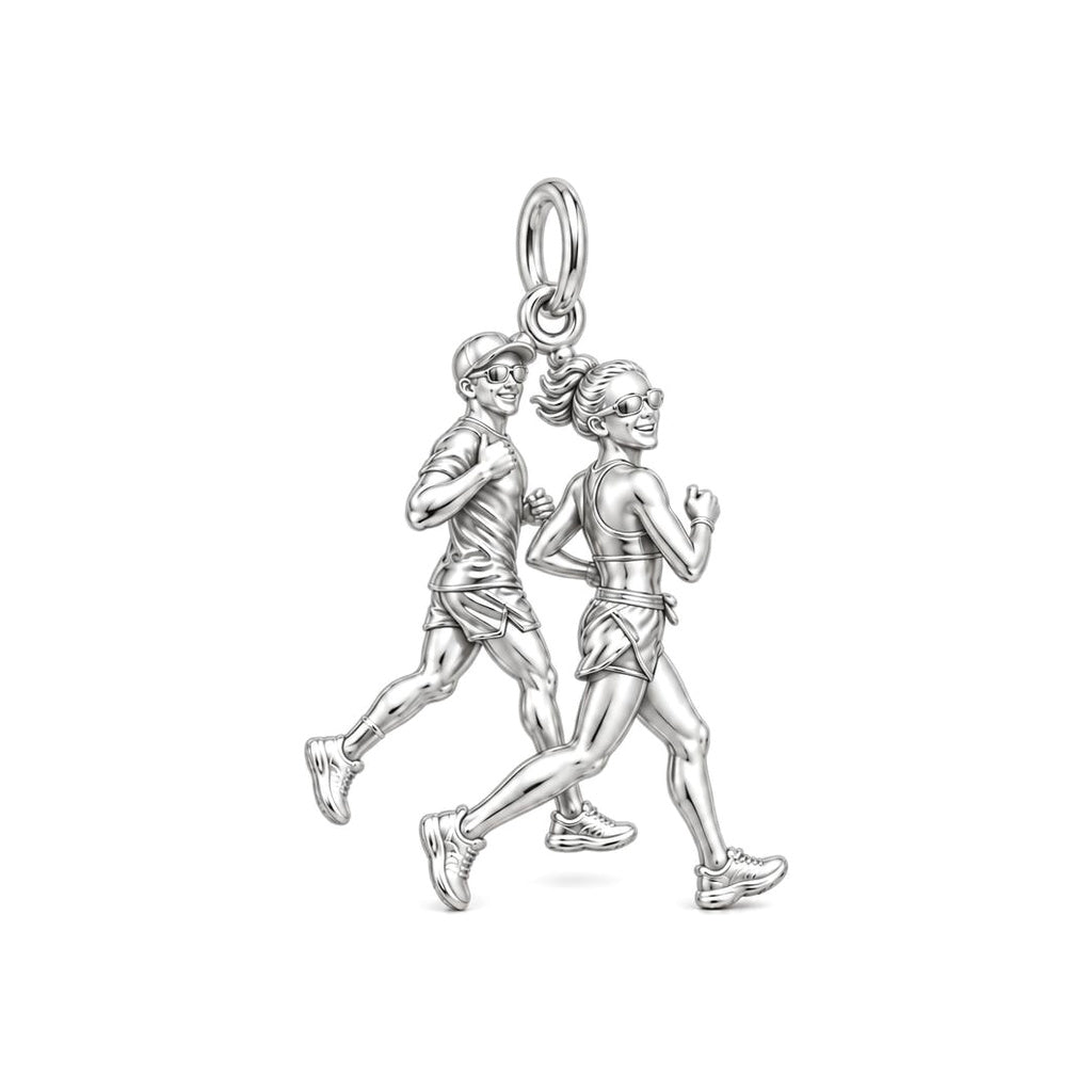 Side by Side Runners Charm Bracelet – Personalized Couple Gift – silver charm, front view