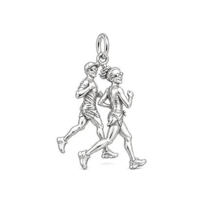 Side by Side Runners Charm Bracelet – Personalized Couple Gift – silver charm, front view