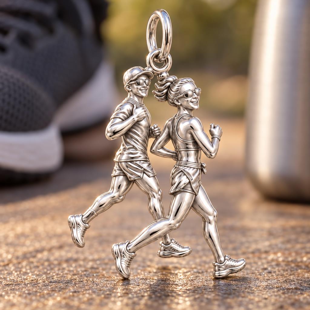Side by Side Runners Charm Bracelet – Personalized Couple Gift – macro detail of the charm
