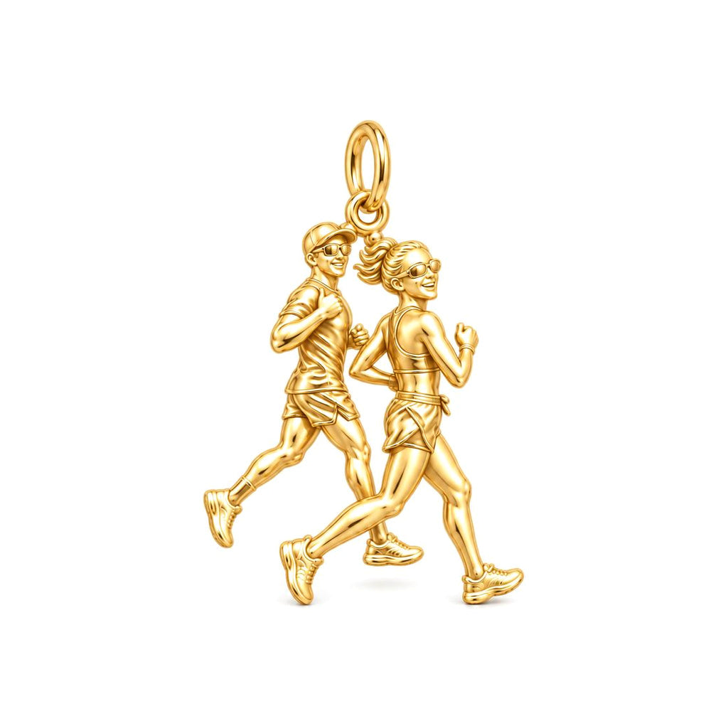 Side by Side Runners Charm Bracelet – Personalized Couple Gift – 18K gold charm, front view