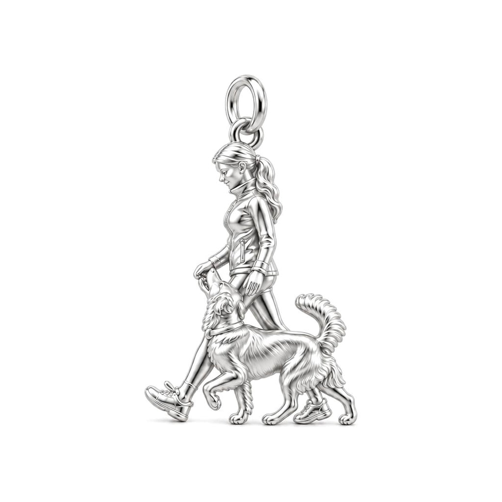Side by Side Stroll Charm Bracelet – Personalized Dog Mom Gift – silver charm, front view