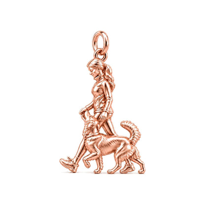 Side by Side Stroll Charm Bracelet – Personalized Dog Mom Gift – rose gold charm, front view