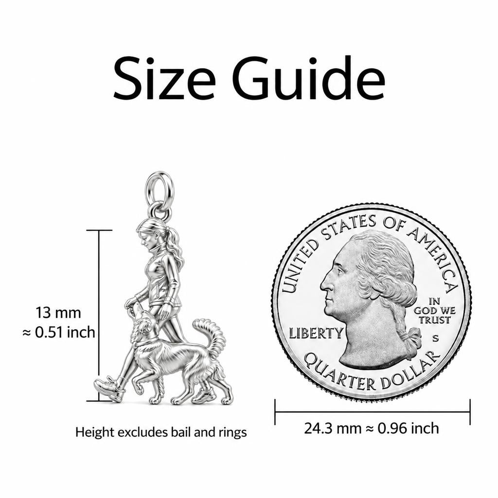 Side by Side Stroll Charm Bracelet – Personalized Dog Mom Gift – size guide, 13 mm charm next to a quarter