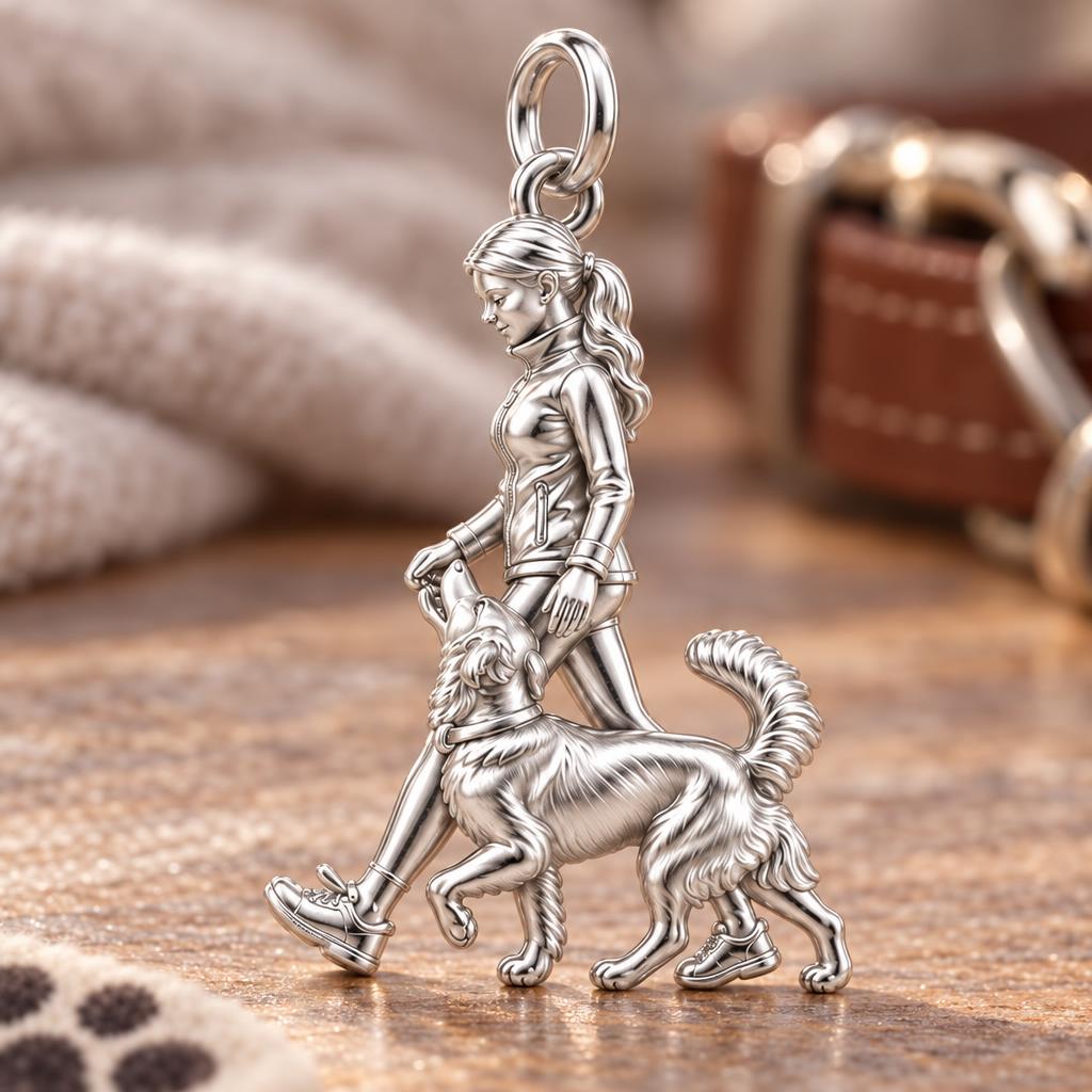 Side by Side Stroll Charm Bracelet – Personalized Dog Mom Gift – macro detail of the charm