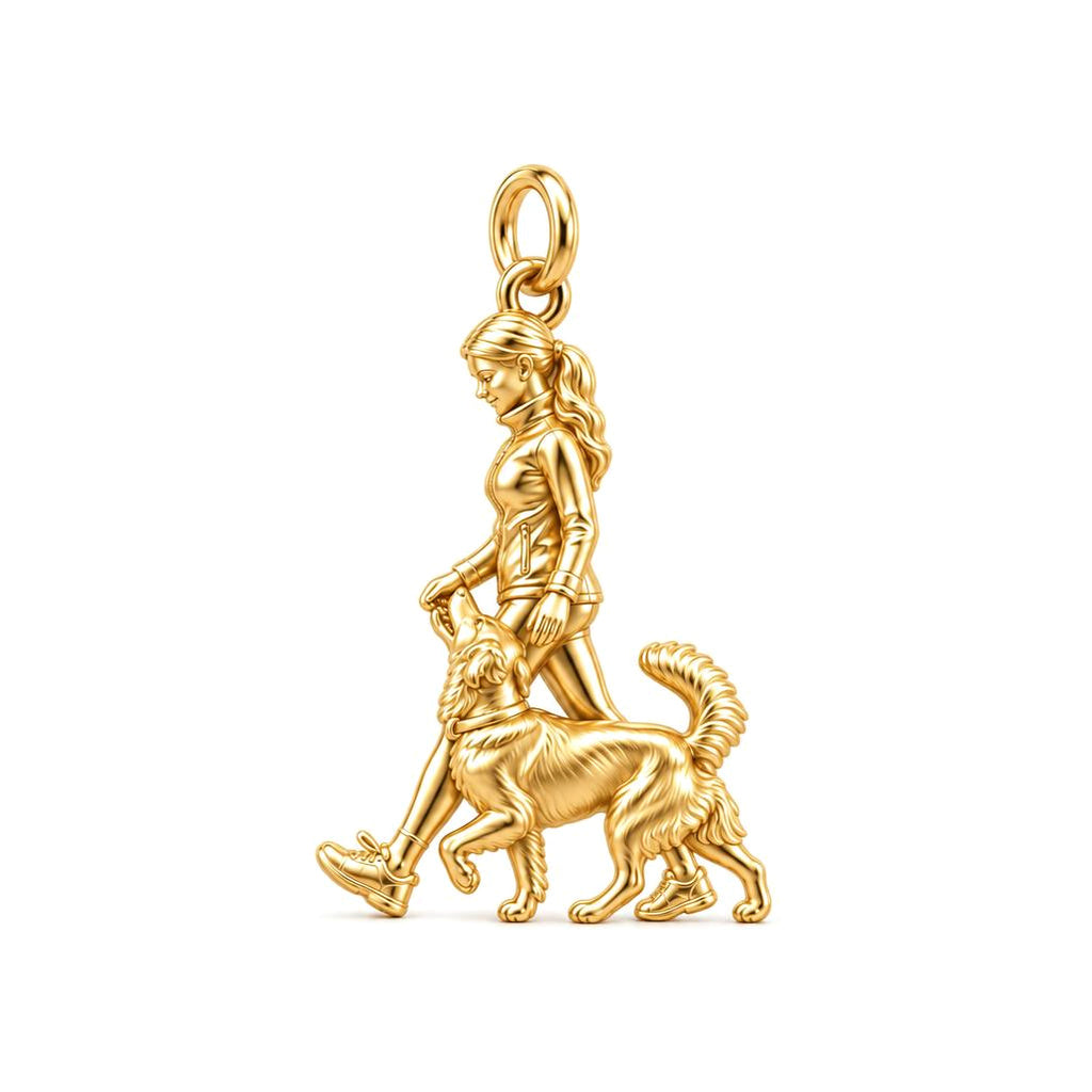 Side by Side Stroll Charm Bracelet – Personalized Dog Mom Gift – 18K gold charm, front view