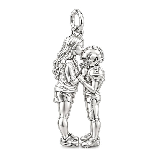 Sideline Kiss Football Charm Bracelet – Personalized Mom Gift – silver charm, front view