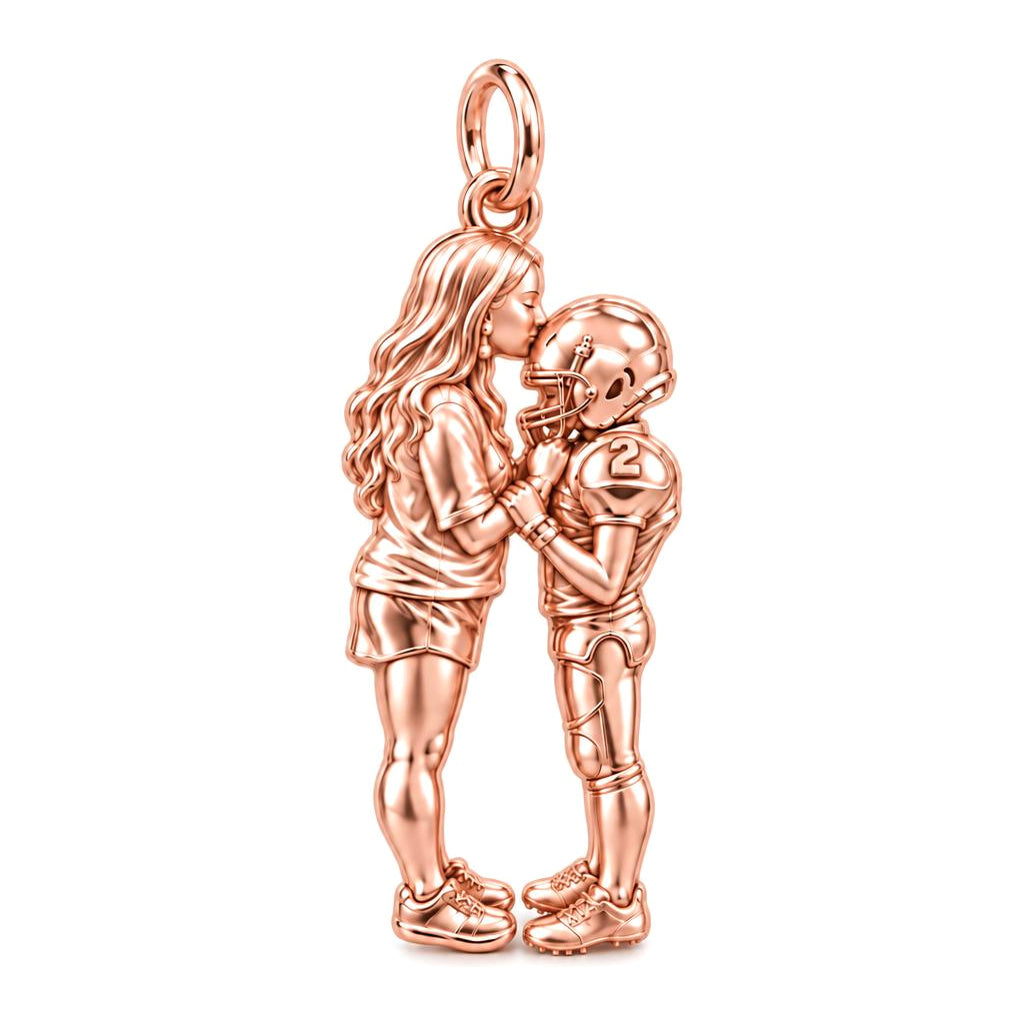 Sideline Kiss Football Charm Bracelet – Personalized Mom Gift – rose gold charm, front view