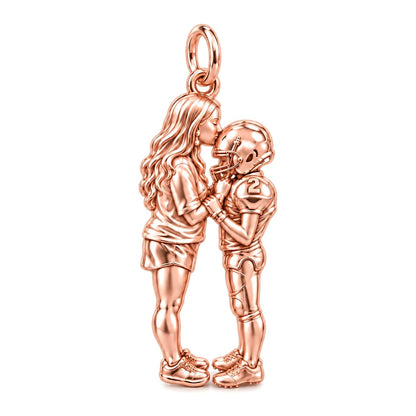 Sideline Kiss Football Charm Bracelet – Personalized Mom Gift – rose gold charm, front view