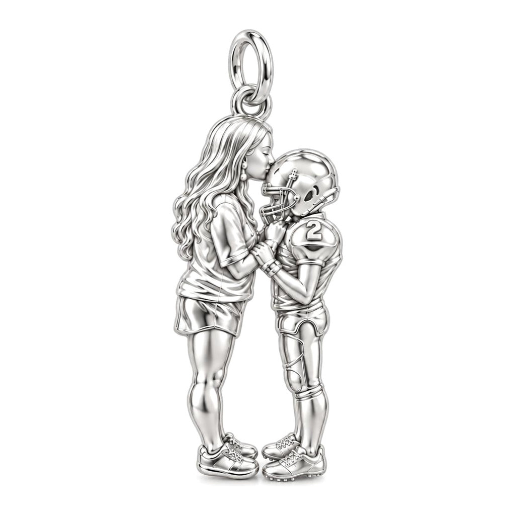 Sideline Kiss Football Charm Bracelet – Personalized Mom Gift – silver charm, front view