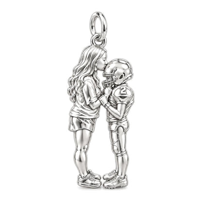 Sideline Kiss Football Charm Bracelet – Personalized Mom Gift – silver charm, front view