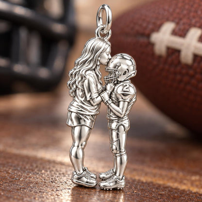 Sideline Kiss Football Charm Bracelet – Personalized Mom Gift – macro detail of the charm
