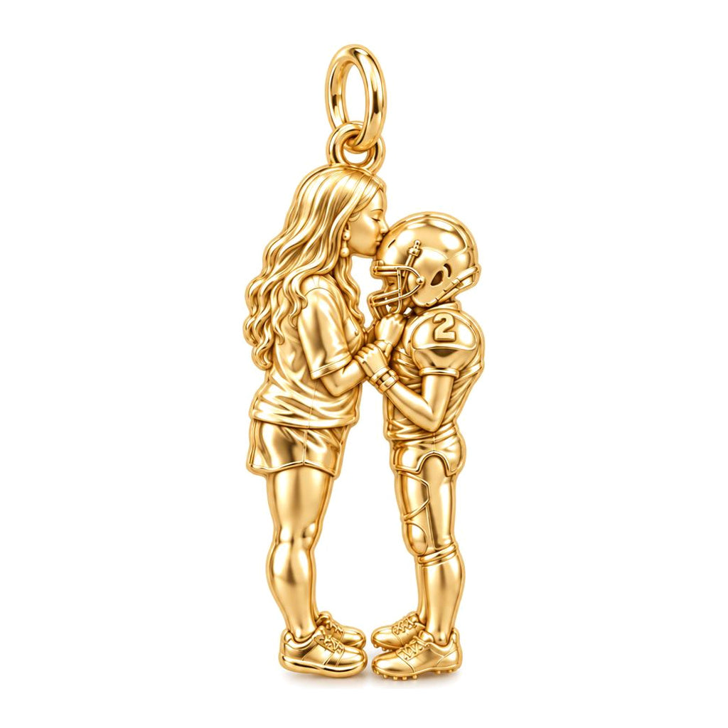 Sideline Kiss Football Charm Bracelet – Personalized Mom Gift – 18K gold charm, front view
