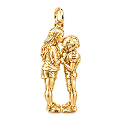 Sideline Kiss Football Charm Bracelet – Personalized Mom Gift – 18K gold charm, front view
