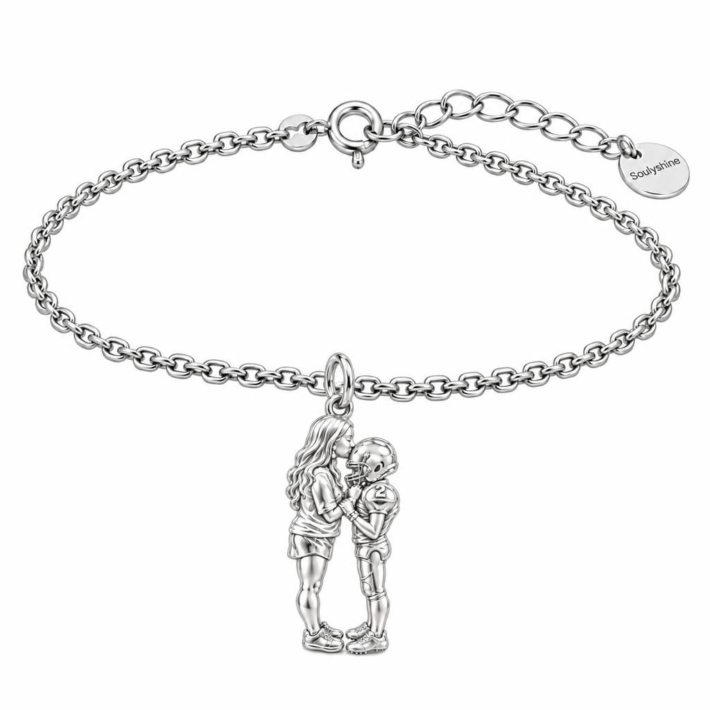 Sideline Kiss Football Charm Bracelet Set – silver, front view