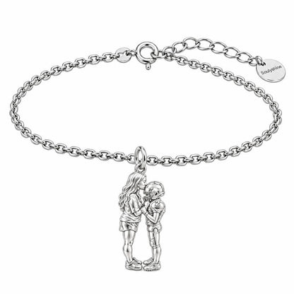 Sideline Kiss Football Charm Bracelet Set – silver, front view