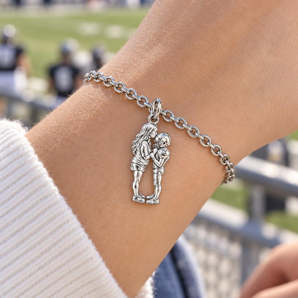 Sideline Kiss Football Charm Bracelet Set – worn / in use