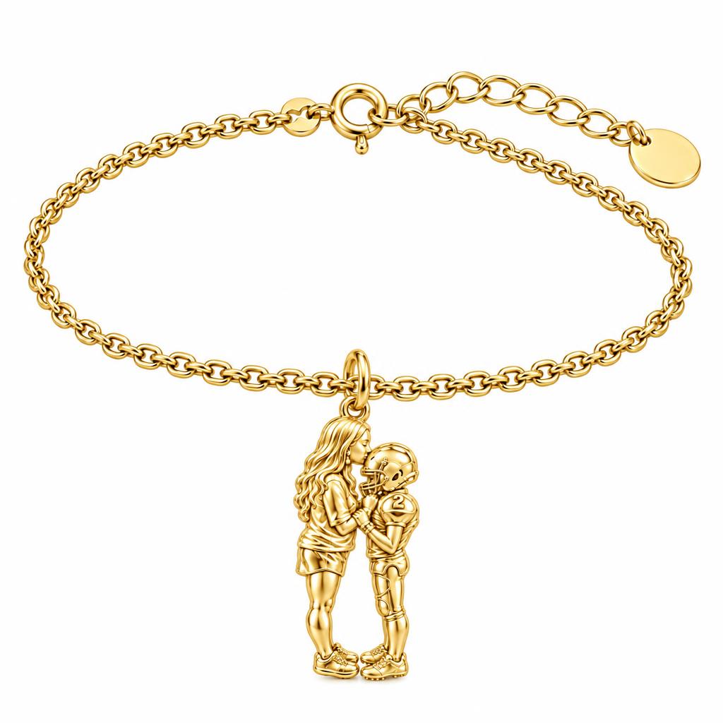 Sideline Kiss Football Charm Bracelet Set – 18K gold, front view