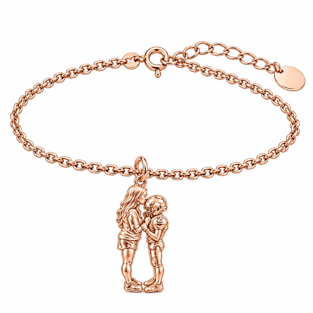 Sideline Kiss Football Charm Bracelet Set – rose gold, front view