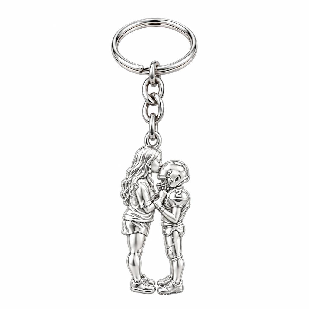 Sideline Kiss Football Charm Keychain – silver, front view