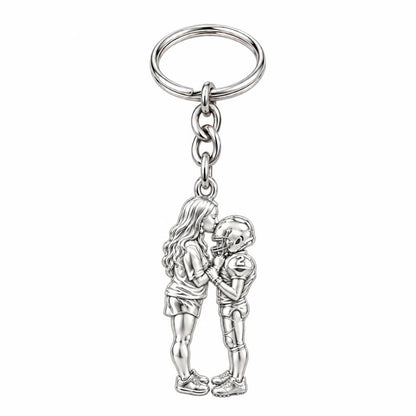 Sideline Kiss Football Charm Keychain – silver, front view