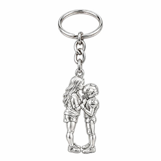 Sideline Kiss Football Charm Keychain – silver, front view