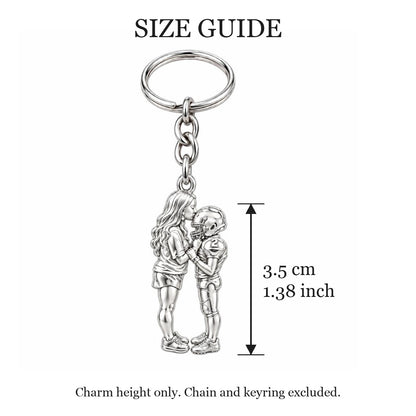 Sideline Kiss Football Charm Keychain – size guide, 3.5 cm (1.38 in) charm, chain and keyring excluded