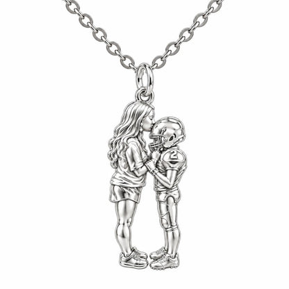 Sideline Kiss Football Charm Necklace Set – silver, front view
