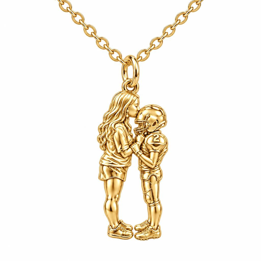 Sideline Kiss Football Charm Necklace Set – 18K gold, front view