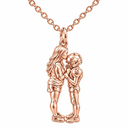 Sideline Kiss Football Charm Necklace Set – rose gold, front view
