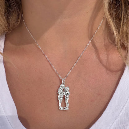 Sideline Kiss Football Charm Necklace Set – worn / in use