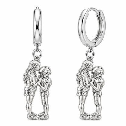 Sideline Kiss Football Huggie Charm Earrings – silver, front view