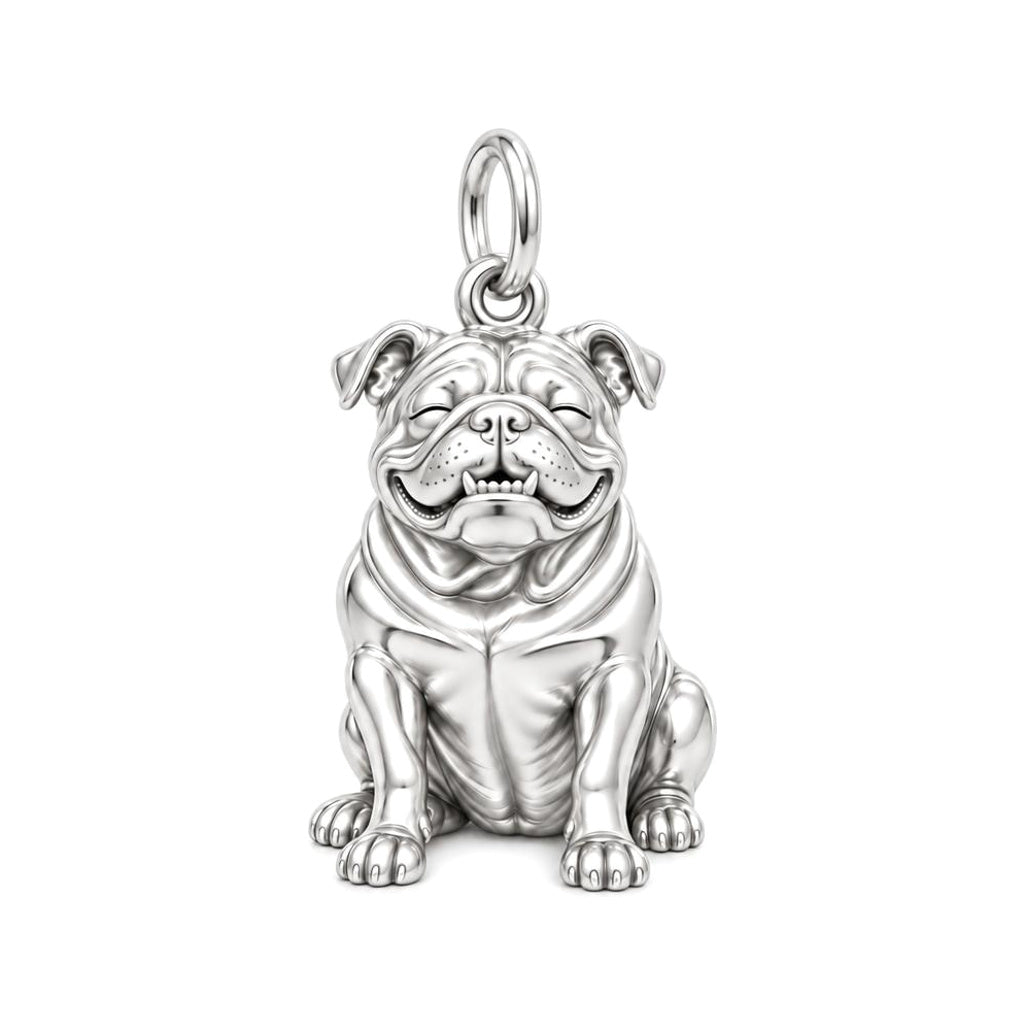 Signature Expression of Bulldog Charm Bracelet – Personalized Dog Mom Gift – silver charm, front view