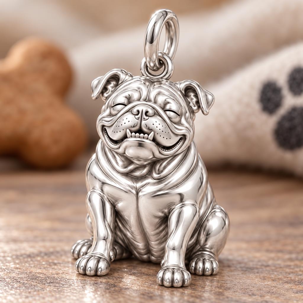 Signature Expression of Bulldog Charm Bracelet – Personalized Dog Mom Gift – macro detail of the charm