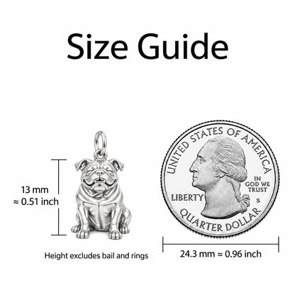 Signature Expression of Bulldog Charm Bracelet – Personalized Dog Mom Gift – size guide, 13 mm charm next to a quarter
