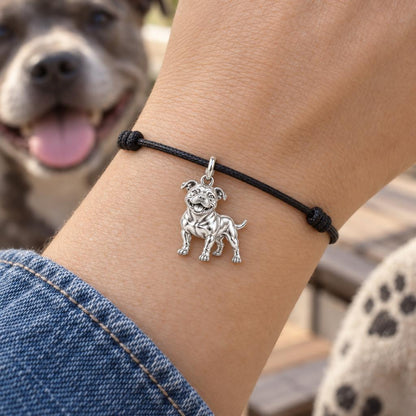 Signature Expression of Staffordshire Bull Terrier– Personalized Dog Mom Gift – worn on the wrist on a black cord bracelet